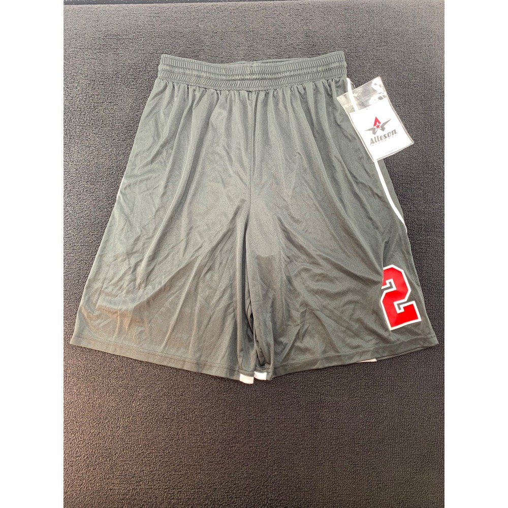 Alleson Athletic Men's black Basketball Shorts with‎ Red Number 2 Logo Size L